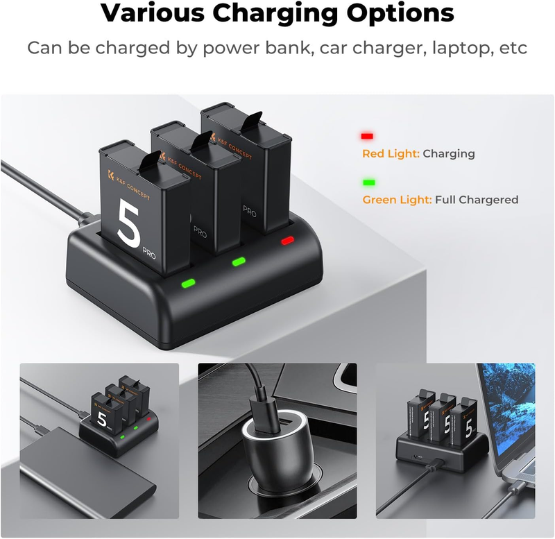 3 Pack 2100mAh Osmo Action 5 Pro/4/3 Battery and Charger Compatible with DJI Osm