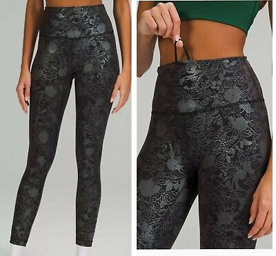 NEW Lululemon WUNDER UNDER Black Floral High Rise Tight FOIL legging LFIR  12