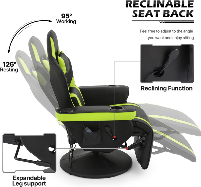 Gaming Chair with Massage Video Gaming Couch PU Leather Gamer Chair with Headres