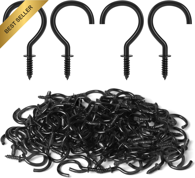 80PCS Screw Hooks, 1.25 Inch Black Screw in Hooks for Hanging Cup Hooks Metal He