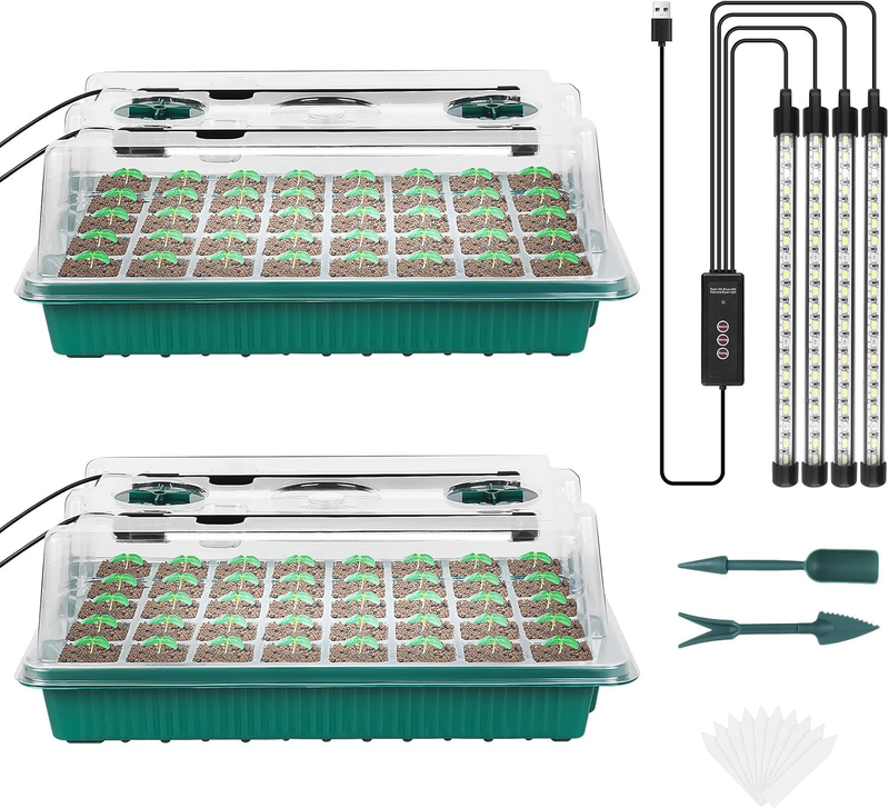2-Pack 80-Cell Seed Starter Tray Kit w/ Grow Light & Humidity ...