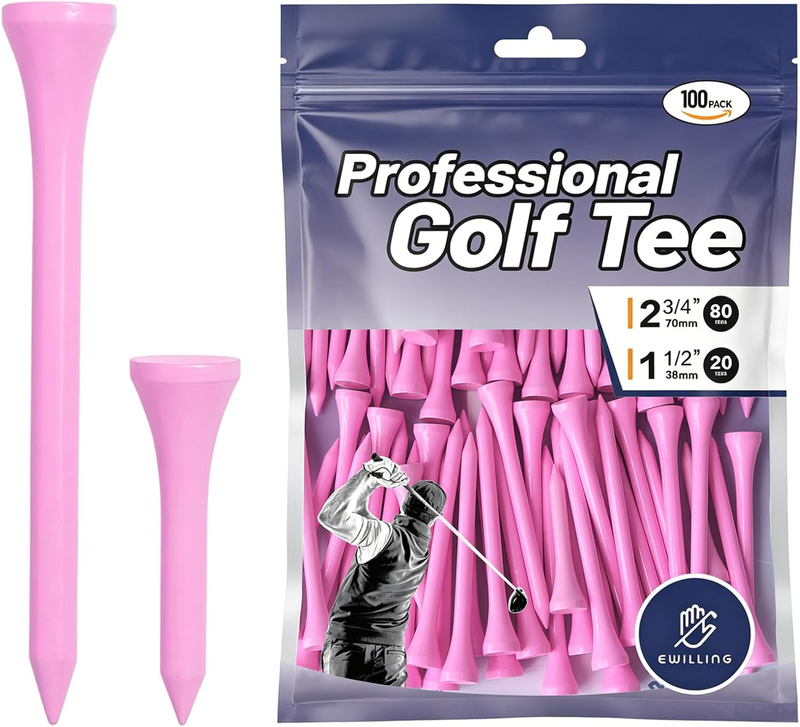 Professional Wood Golf Tees, 100 Pcs Mixed Size（ 80×2-3/4"+20×1-1/2）, Durable &