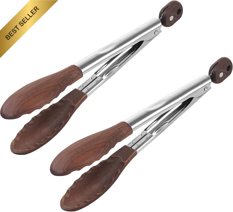 2 PCS Walnut Wooden Tongs for Cooking, 12 Inch Heat Resistant Wooden Kitchen Ton
