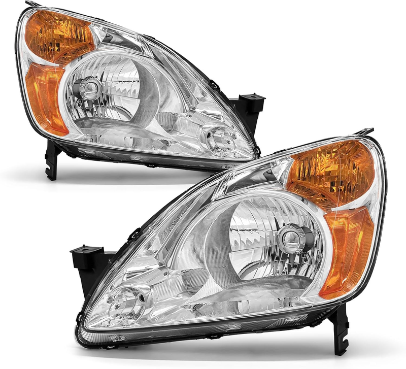 Chrome Housing Amber Reflector Pair Headlight for Honda CRV 2002-2004