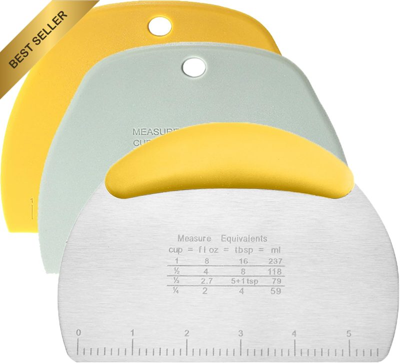 Dough Scraper Set - Stainless Steel Bench Scraper Plastic Dough Cutter, Kitchen