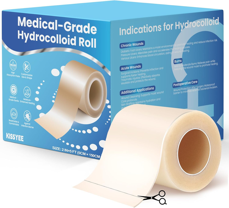Hydrocolloid Roll Bandages, 2IN X 5FT Extra Large Hydrocolloid Patch with Self-A