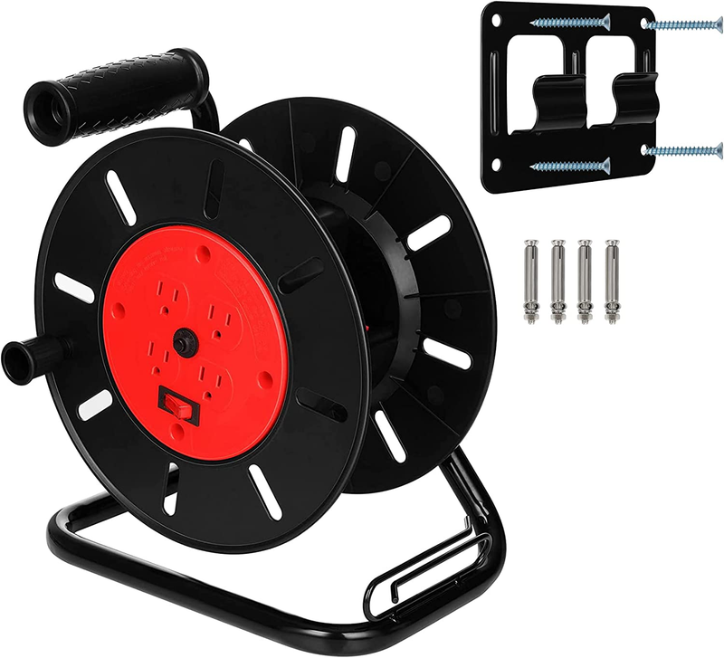 Electric Cord Reel, Holds 100 Ft 16/3, 14/3 or 75Ft 12/3 Gauge Extension Cord, 1