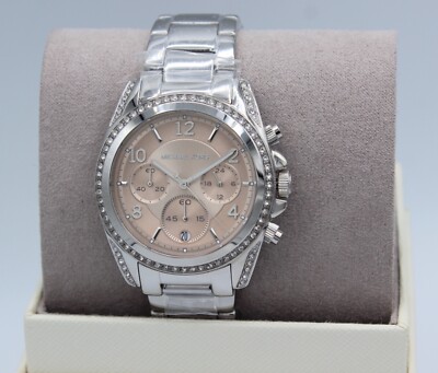 NEW AUTHENTIC MICHAEL KORS BLAIR SILVER BROWN CHRONO CRYSTALS WOMEN MK6761 WATCH