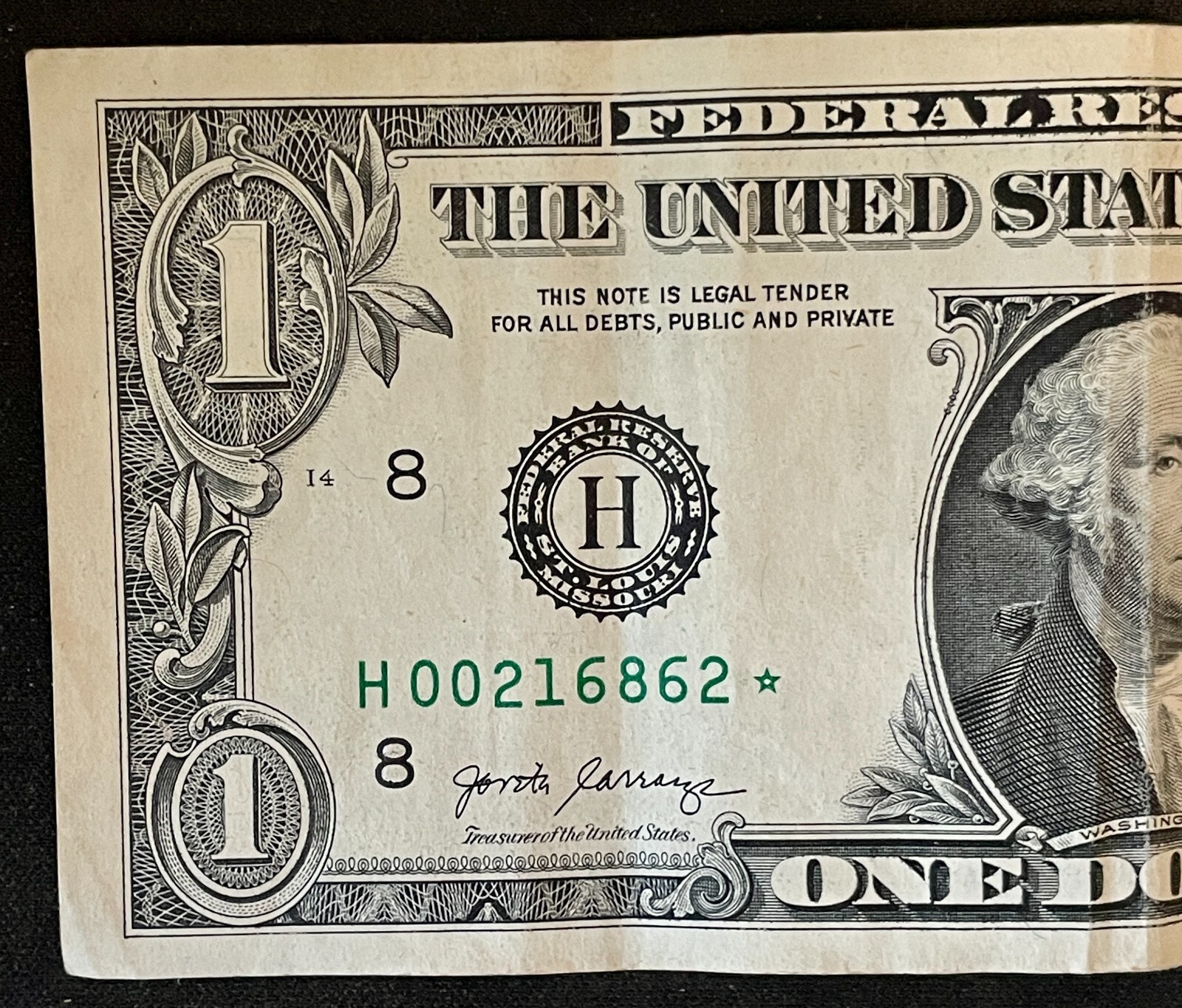 Star Note 2017 $ 1.00 One Dollar Bill Star Note H 00216862 Star Note 2017 $ 1.00 One Dollar Bill Star Note H 00216862