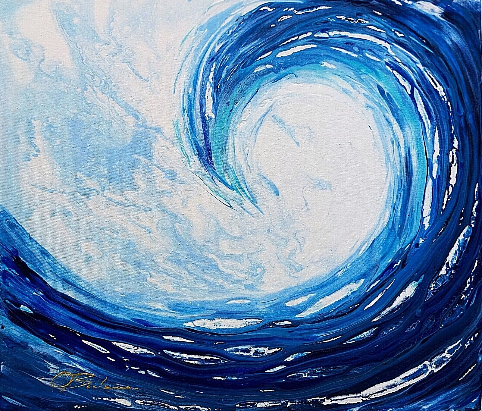 Original Abstract Blue Wave Wall Art Ocean Seascape Painting on canvas Sea Wave