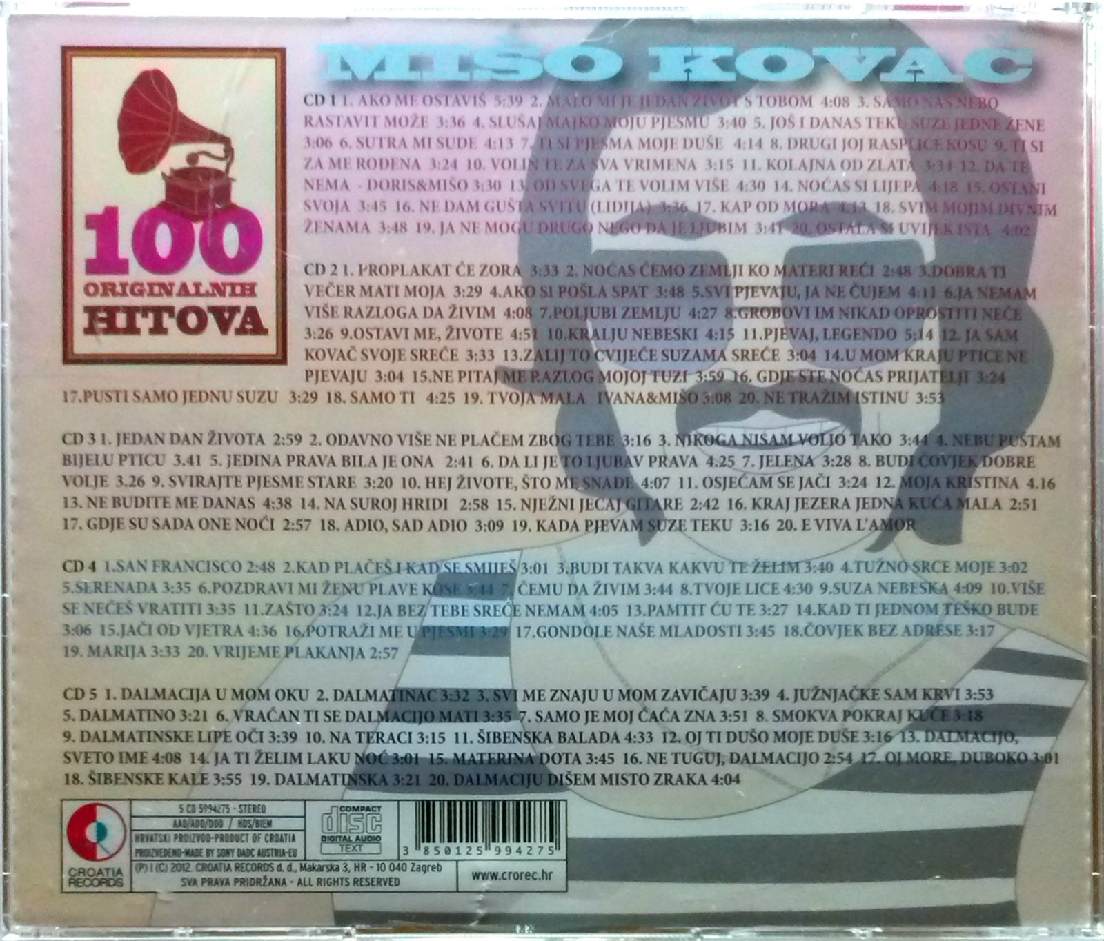 5CD MISO KOVAC - 100 ORIGINALNIH PJESAMA compilation 2012 croatia records pop