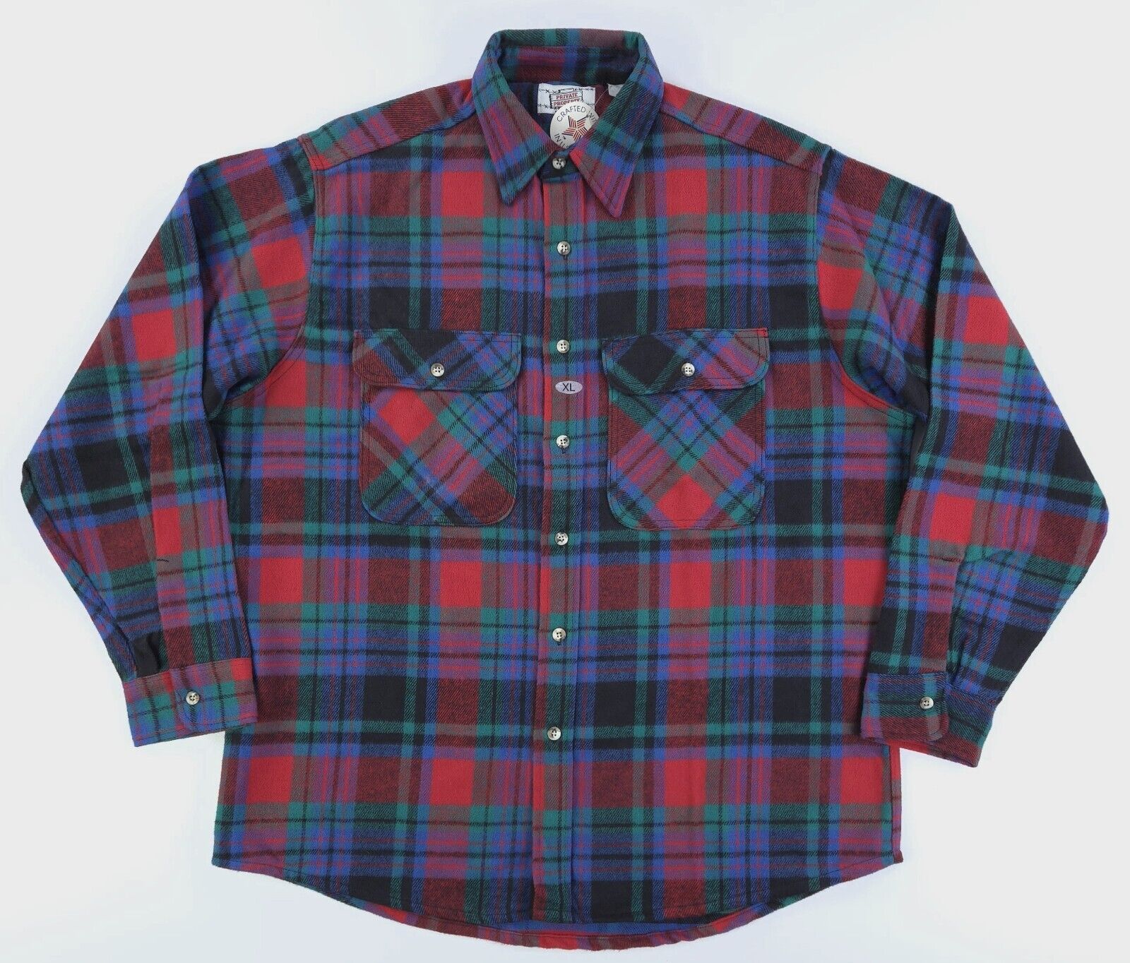 Private Property Vintage Mens XL Plaid Flannel Shirt