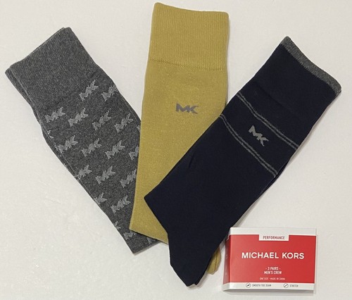 Michael Kors 3-Pair Men's Crew Socks   Khaki/Navy Blue/Gray