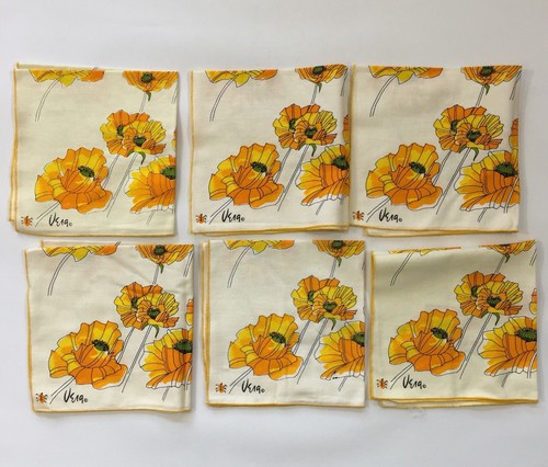 Vintage Vera Ladybug Cloth Napkins Yellow Gold California Poppy Set of 6 Neumann