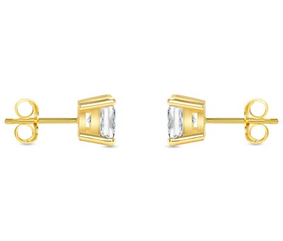 Pre-owned Shine Brite With A Diamond 4 Ct Princess Cut Earrings Studs Real Solid 14k Yellow Gold Push Back Basket In White/colorless