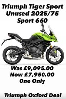 Unused 2025/75 One Owner Triumph Tiger Sport 660 PRE-REG with 24 months warranty