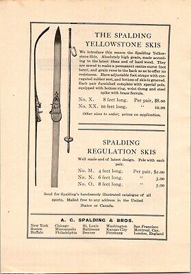 1904 AG Spalding Yellowstone Skis & Pole Winter Sports Original Antique Print Ad