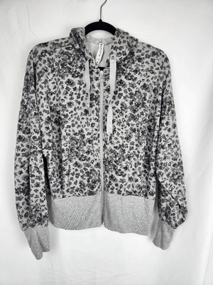 Athleta Full Zip Sweatshirt Hood Batwing Gray Cheetah Print Size