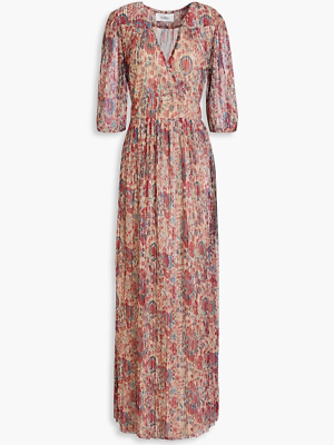 BA SH DRESS Size 1 UK 8 MAXI Athena Floral print Pliss lame V Neck RRP 420 BASH