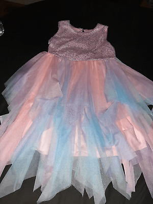 Girls 12 Bonnie Jean Sleeveless Sequin Rainbow Pink Dress Flower