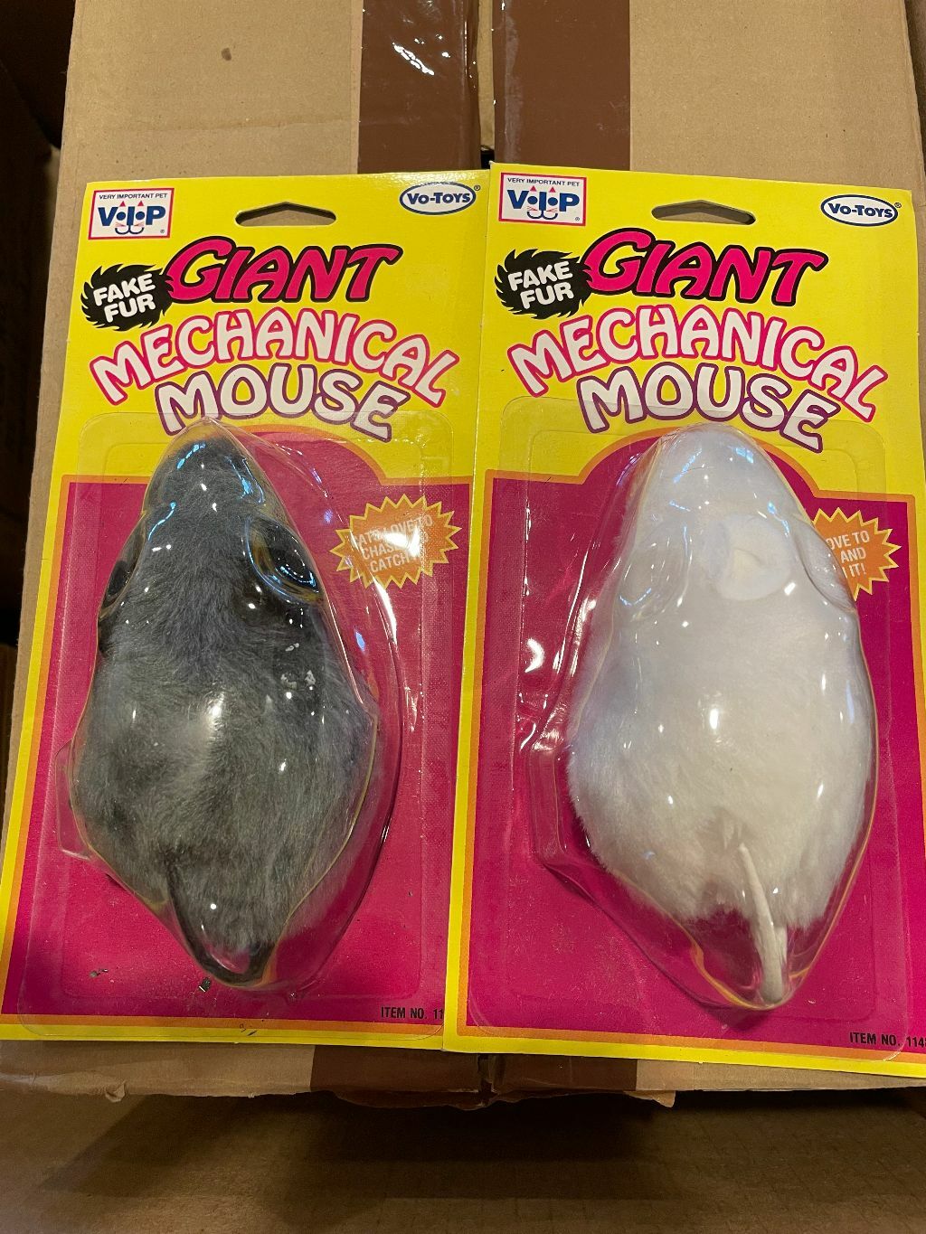 Vo-Toys Xpet Original GIANT Mechanical Fur Mouse LOT of 2 Mice w/ Tails Cat Toy