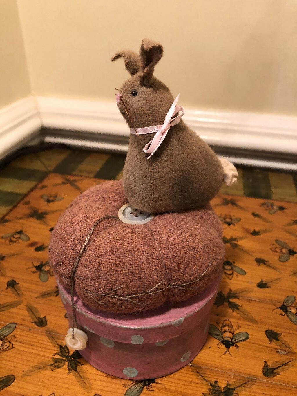 Lori Ann Baker Corelis Original Artist WOOL RABBIT PIN CUSHION