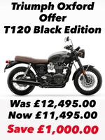 New Triumph T120 Black Edition Motorcycle offer SAVE 1,000.00 with free Acc Pck 