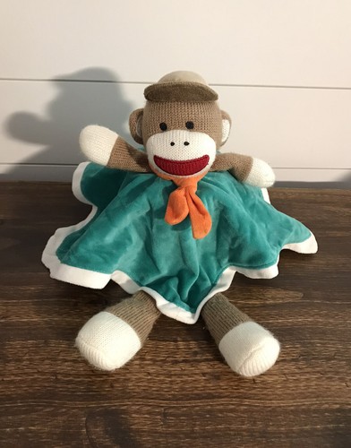 Baby Starters Sock Monkey Lovey Baby Security Blanket Infant Green Plush Toy 11”