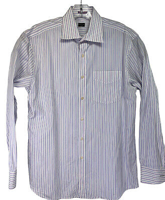 Paul Smith London Mens Sz 16 White /Pink /Blue Striped Button Up Shirt (BB33)