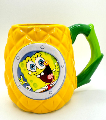 Sponge Bob Square Pants Mug Ceramic Pineapple Cup Large Yellow Rare Nickelodeon