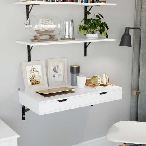 Wall Mounted Computer Desk Floating White Table Space Saving