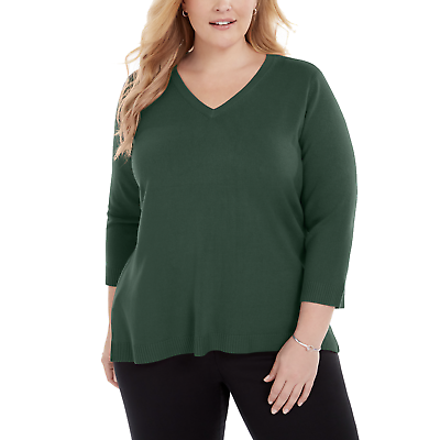 Karen Scott Plus Size Luxsoft V Neck Botanical Garden Green
