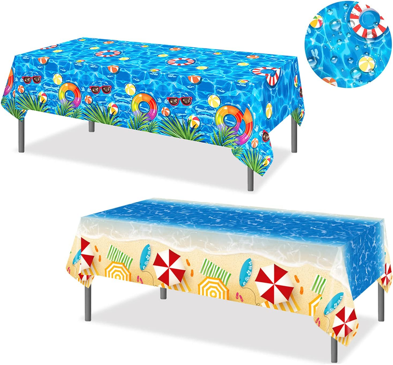 2pk Pool Party Tablecloth Disposable Plastic Summer Table Cover Party Tablecloth
