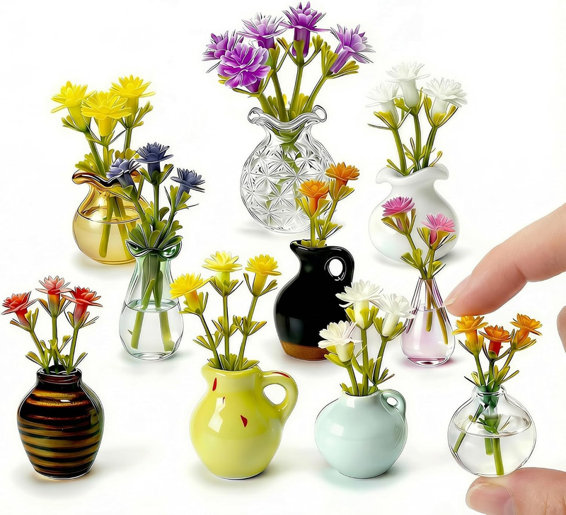 Mini Vase Magnets for Fridge – 10-Pack Mixed Ceramic & Glass Magnetic Mini Bud V