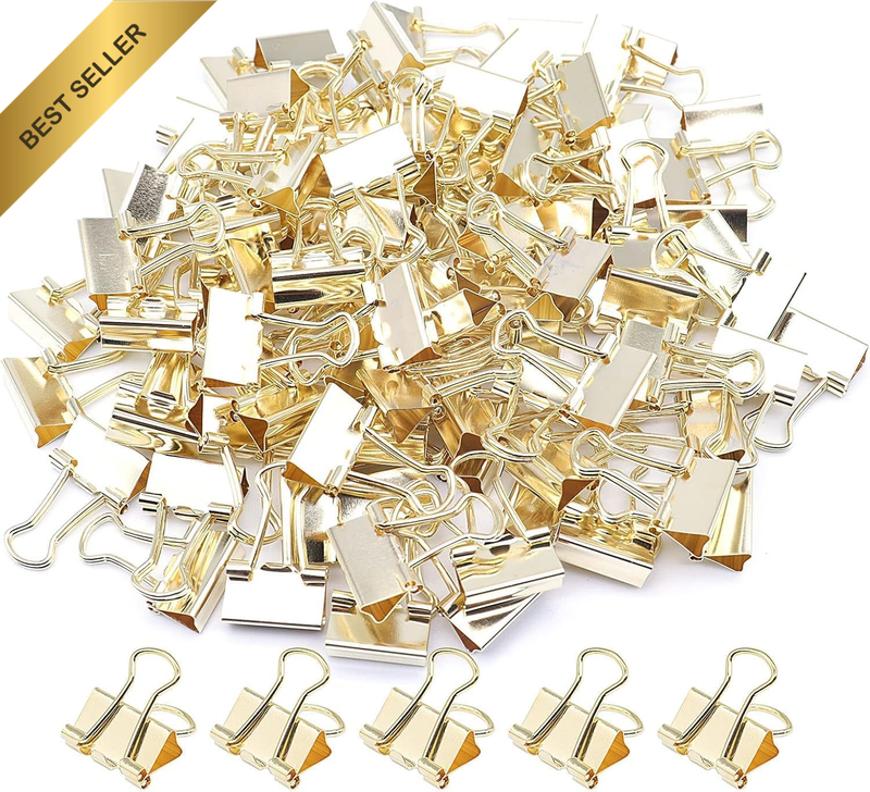 100 Pack Gold Mini Binder Clips – 15Mm (5/8") Micro Size Paper Clamps – Small Of
