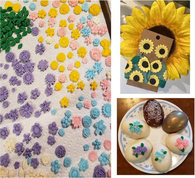 7 Pieces Flower Fondant Mold Set, Mini Flowers Silicone Chocolate Candy Molds fo
