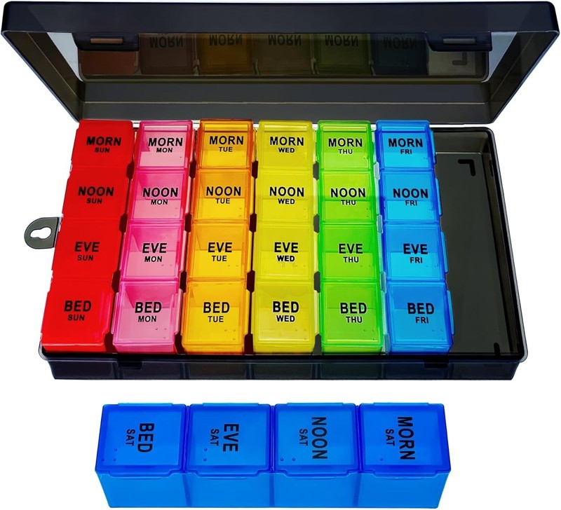 Weekly Pill Organizer 4 Times a Day, Large Medicine Organizer,