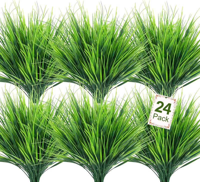 24 Bundles Artificial Plants Outdoors Fake Wheat Grass Faux Greenery Stems Plast
