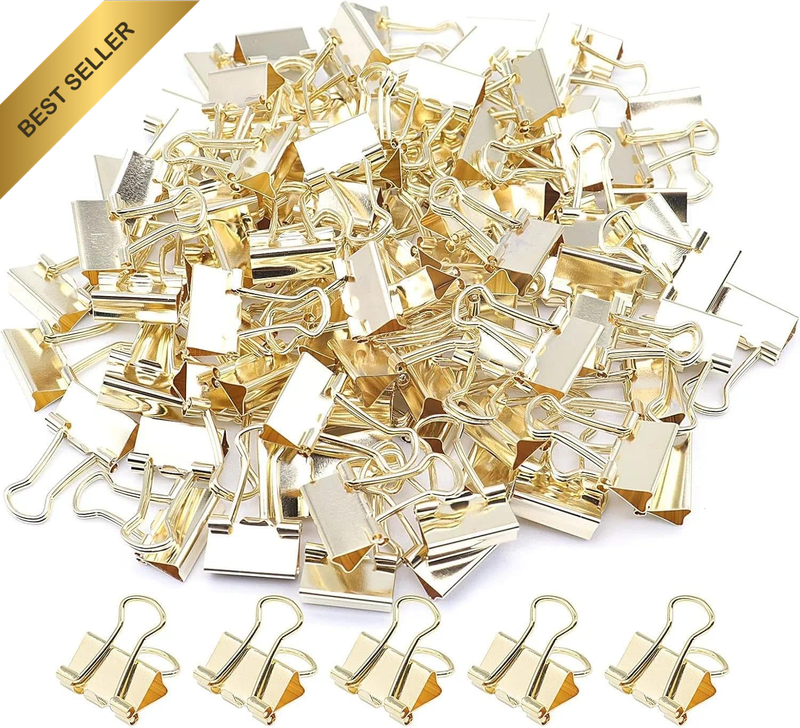 Gold Mini Binder Clips 15 Mm Metal Paper Clamps 100 Pcs Bulk Small Decorative Bi