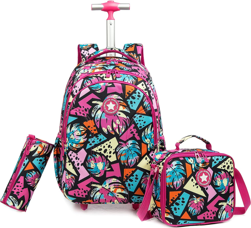 S With Wheels 3pcs Feather Backpack Set For School