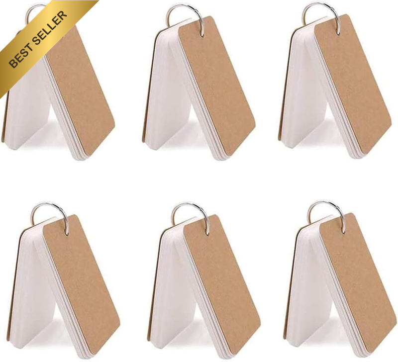 300 Sheets Blank Flash Cards Rings 3.5 X 2.2 in Blank Index Metal Binder Ring Wh