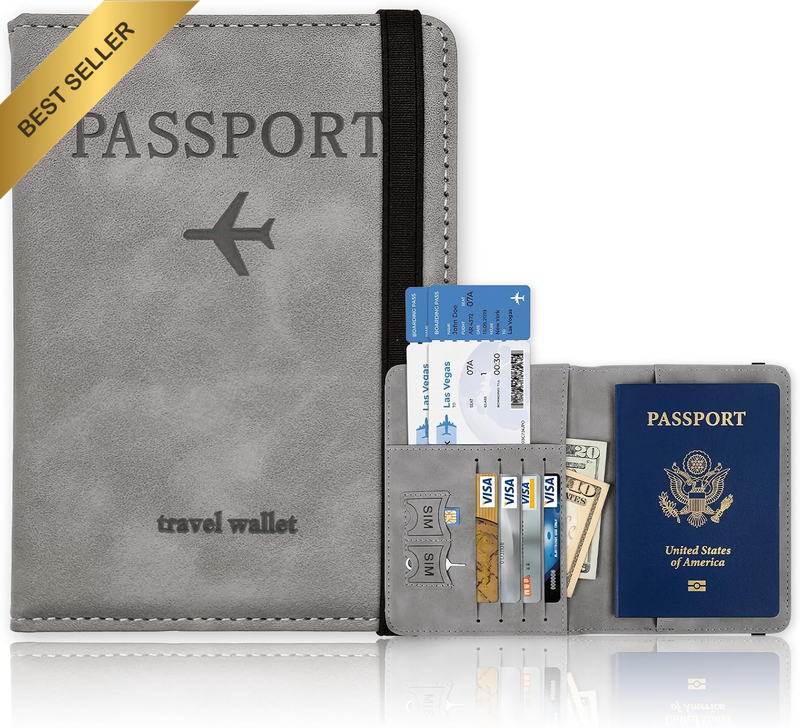 Travel Passport Holder with RFID Blocking, Grey