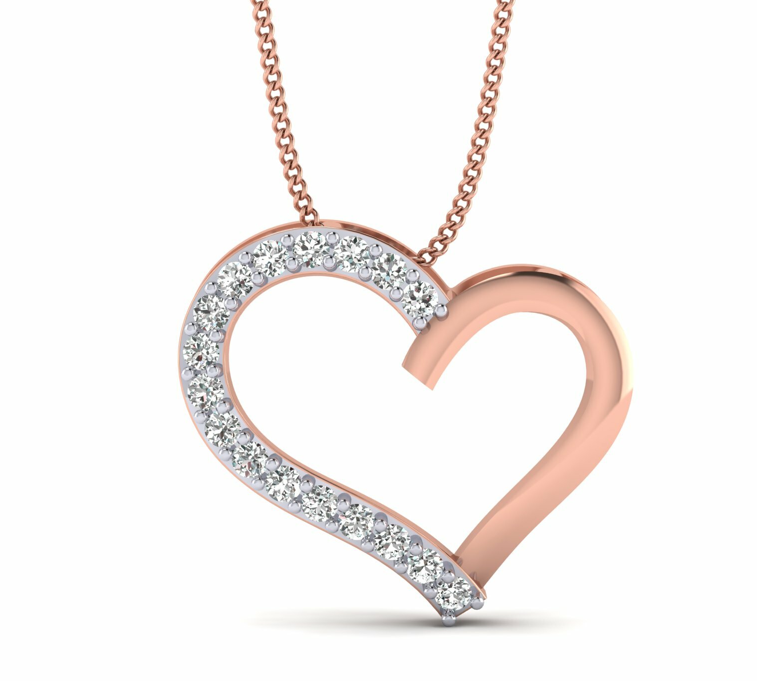 Heart shape pendant 1/6ct natural diamond gold necklace for women 18