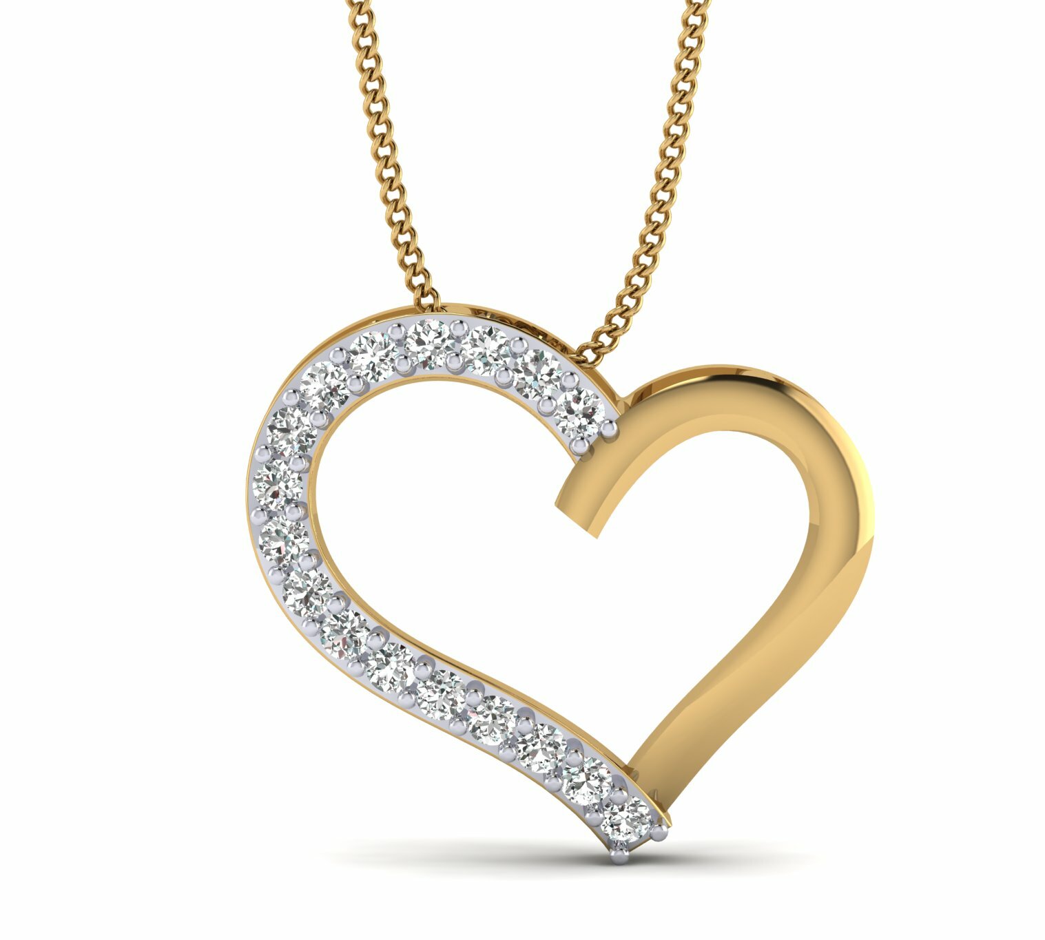 Heart shape pendant 1/6ct natural diamond gold necklace for women 18