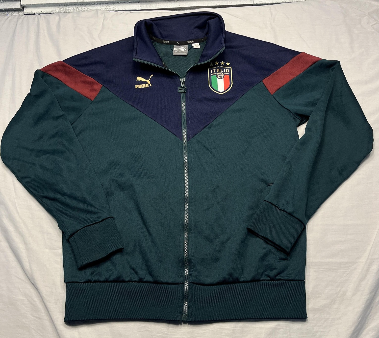Italy Soccer Track Jacket Mens Medium Green Navy Gold Puma FIGC