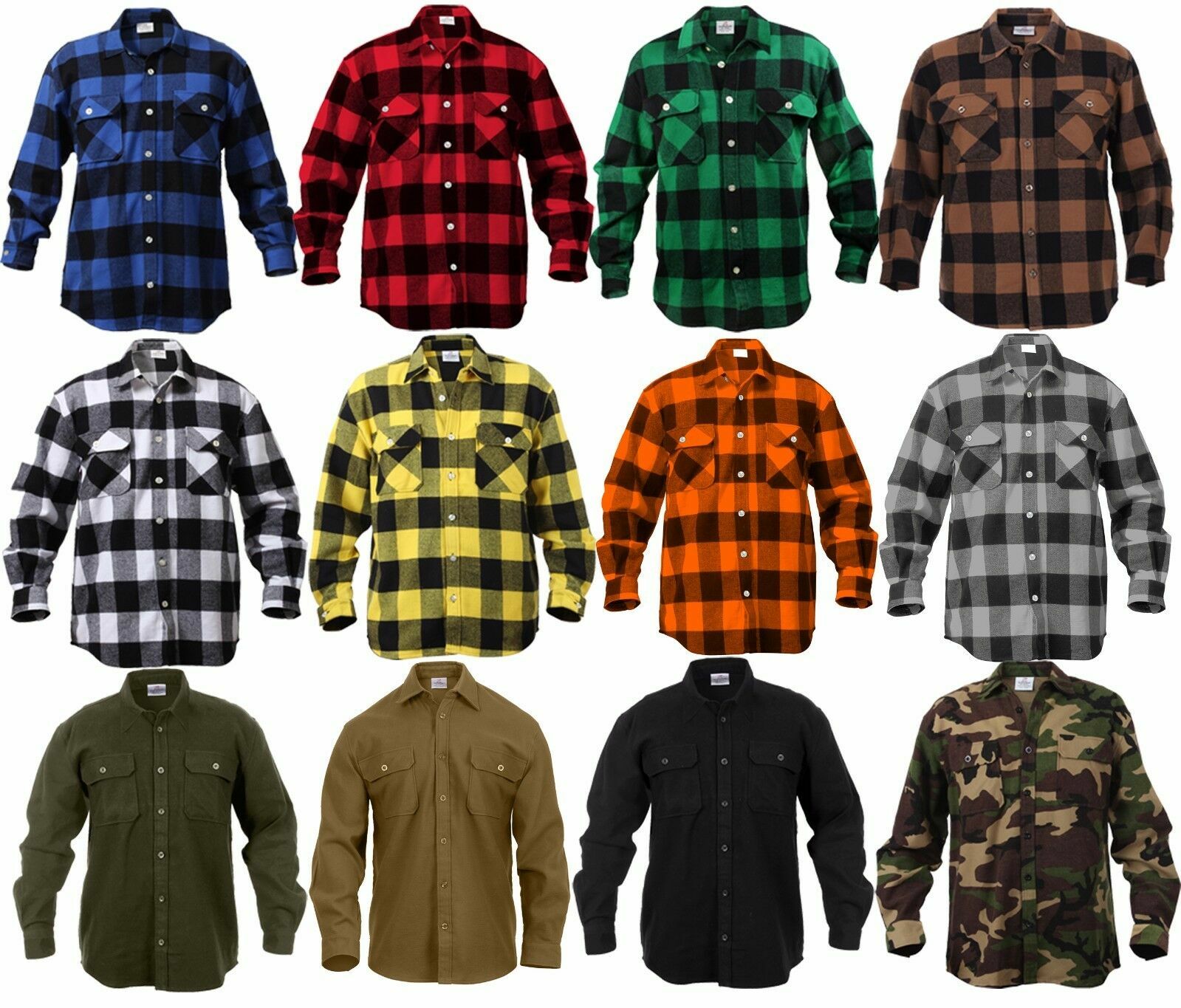 Plaid Flannel Shirt Brawny Buffalo Heavyweight Long Sleeve Checkered Lumberjack