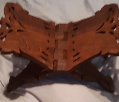 Vtg Bible Book Wood Stand  Hand Carved Made In India Decorative Folding Elephant