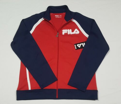 Fila Mens Sports Track Color Block Jacket Poly/Cotton Red Navy Full Zip