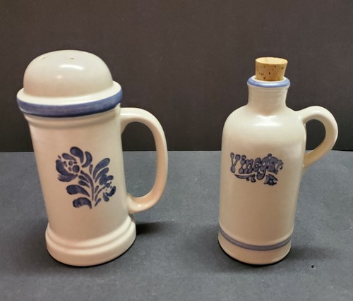 Vintage Pfaltzgraff Yorktowne Ceramic Vinegar Cruet & Large Salt Shaker Set