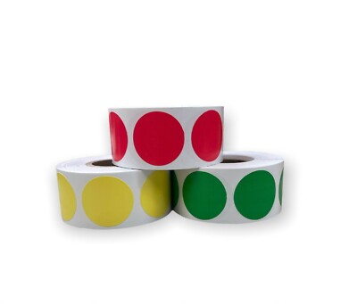 1'' Round 3-Pack Red Yellow Green Primary Color coded Dots 1,500